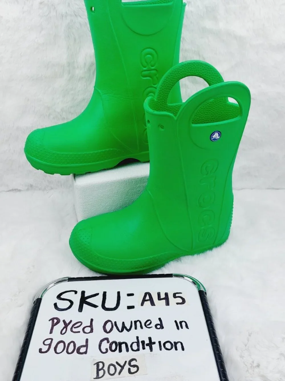 Crocs Boys' Grass Green Handle It Rubber Mid-Calf Outdoor Rain Boots Size J3